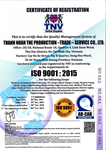 ISO 9001:2015 - Công Ty TNHH Sản Xuất Thương Mại Dịch Vụ Thành Nhân T.N.E